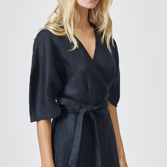 EQUIPMENT Short Sleeve Frecia Linen Wrap Dress in Eclipse Size XS - Picture 5 of 5